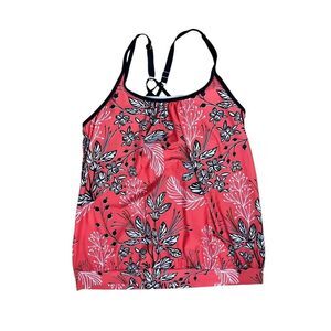 Women’s Floral Blouson Tankini Swim Top Pink Black Size L Adjustable